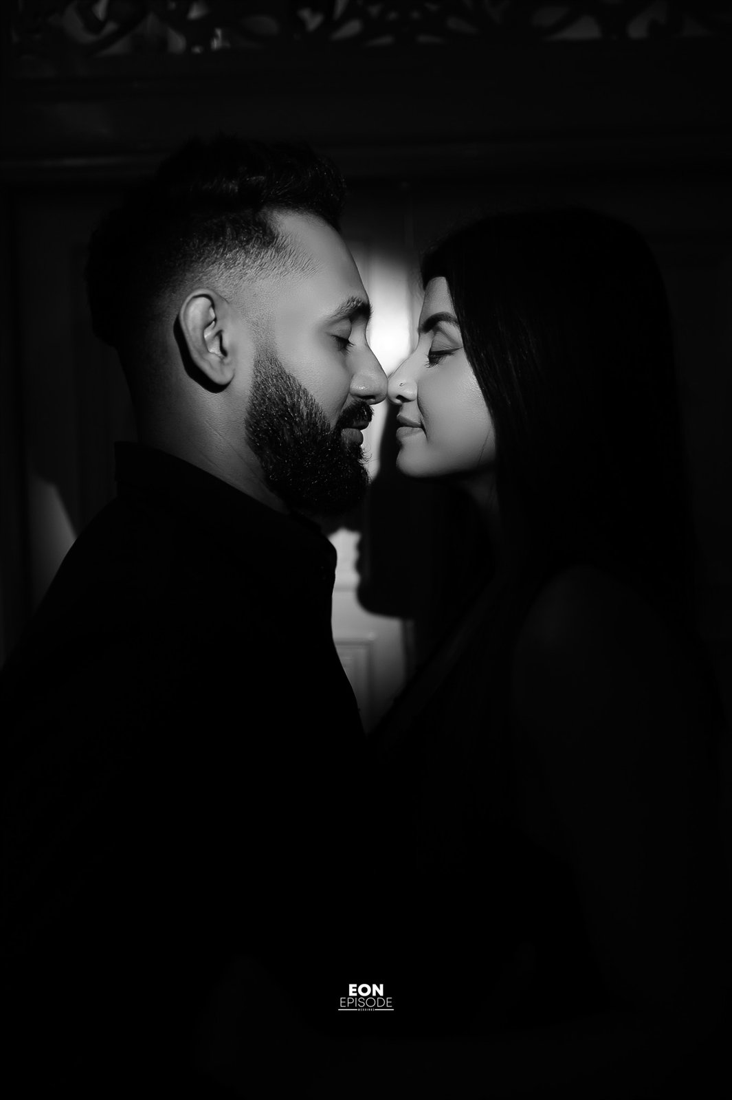 Dananja and Shashie in an intimate black and white portrait
